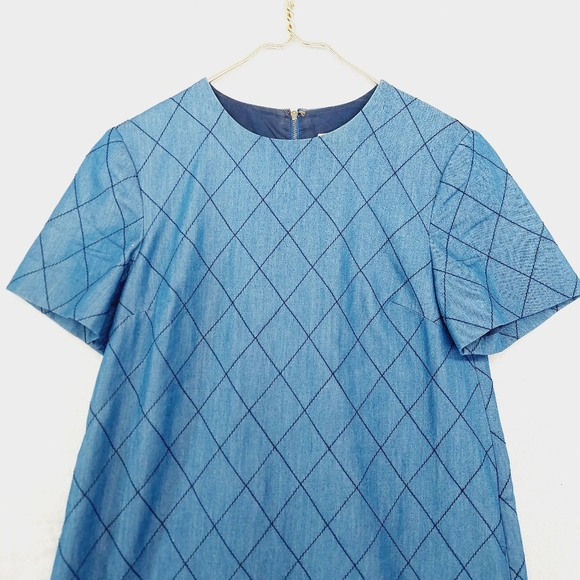 Kate Spade Blue Quilted Chambray Back Zipper Short Sleeve Shift Dress P1009 - Picture 4 of 10
